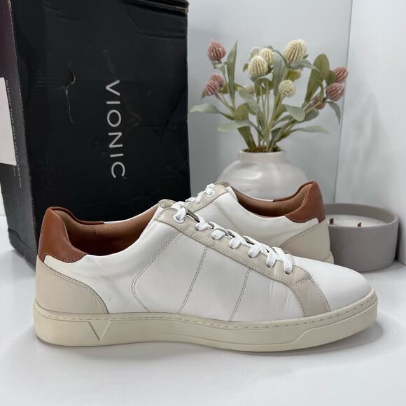Vionic Lucas Lace Up Leather Sneaker White Shoes I9348L1100 Men's 10M Tried on - Picture 7 of 10